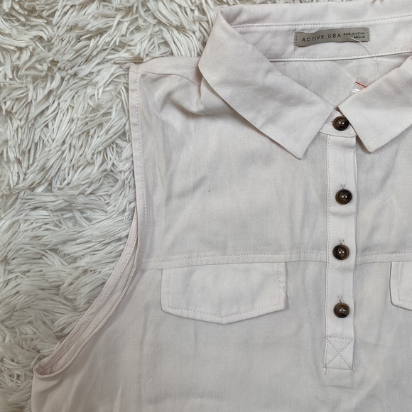 Active USA Sleeveless Collared Blouse 💗 Ivory - Picture 10 of 14